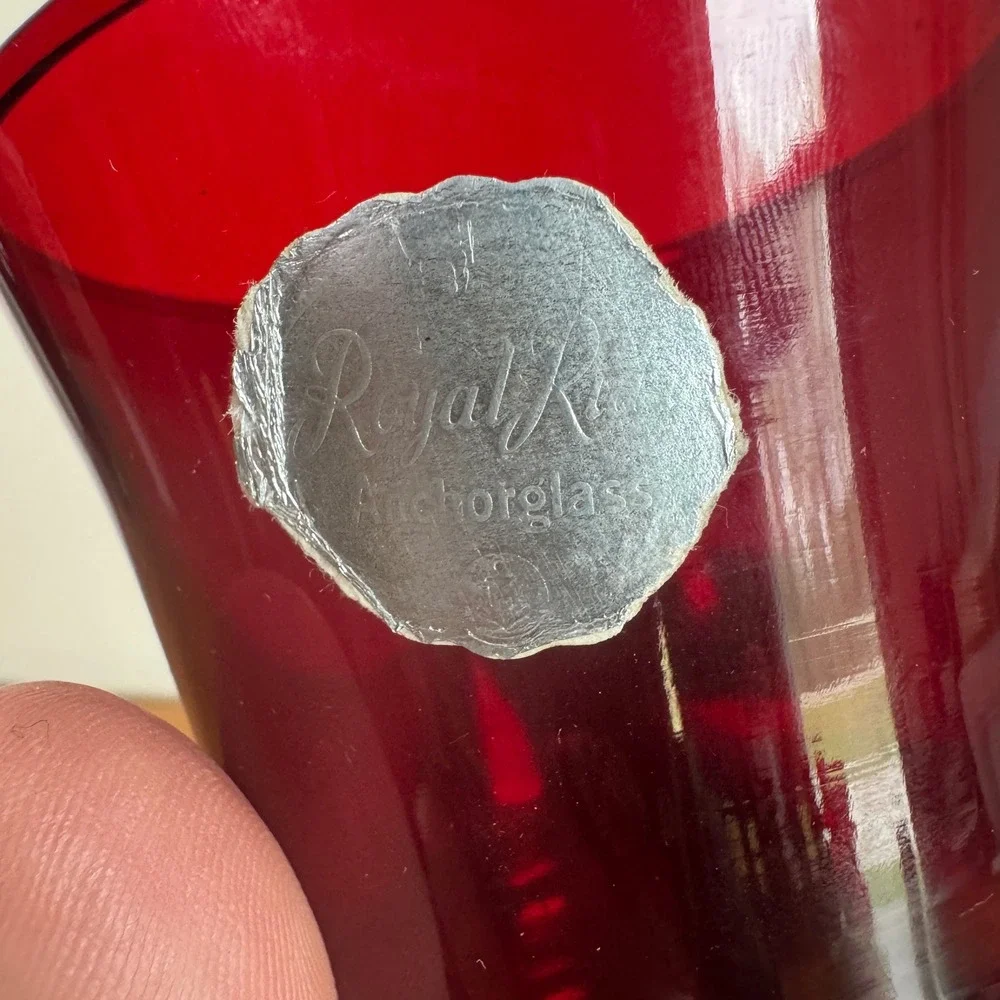 Anchor Hocking Royal Ruby Red Glass Vase Ringed Neck‎ Vintage MCM